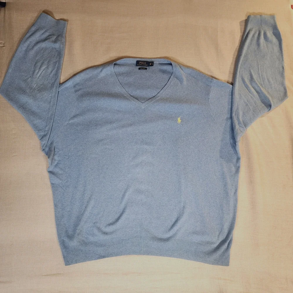 Polo Ralph Lauren 4XB Pima Cotton Sweater Light Blue Big & Tall RN 41381 Logo US